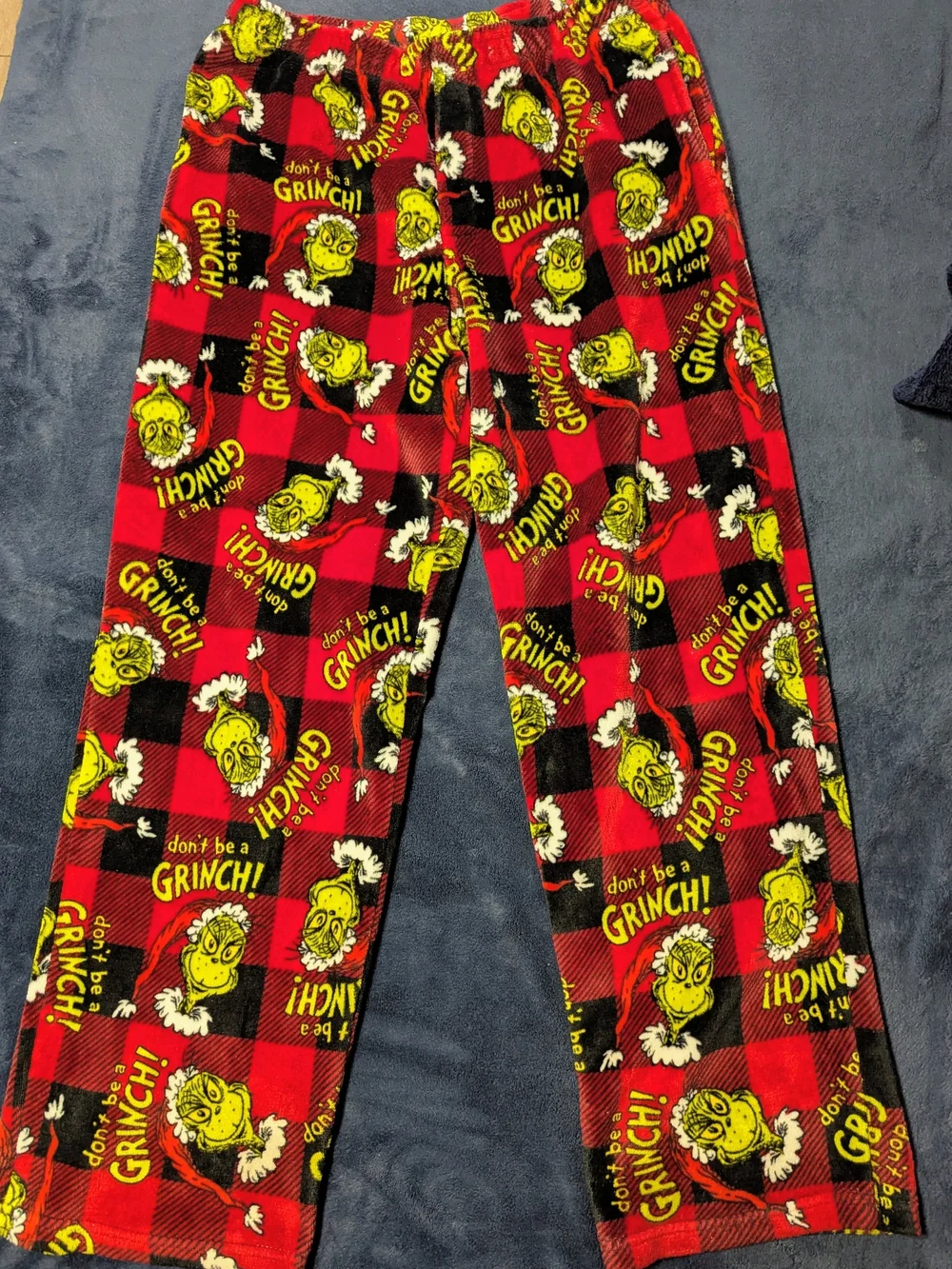 Dr. Seuss Red and Yellow Grinch Plaid Fleece Pajama Bottoms